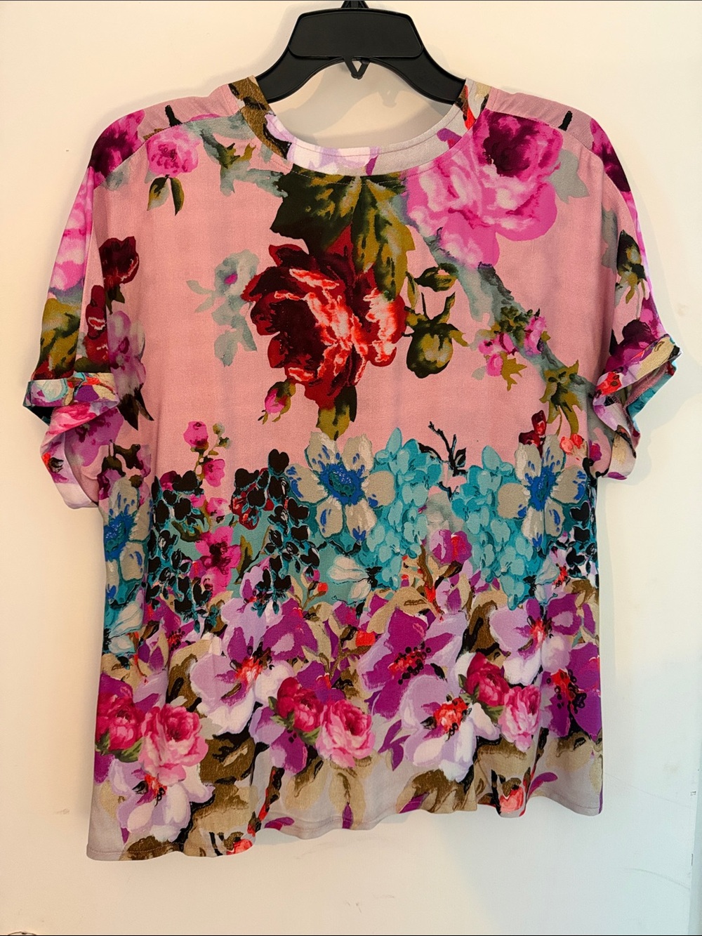 Desigual Pink Multicolor Floral Split-Neck Blouse - Picture 4 of 8